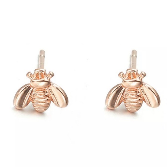 New 18K Rose Gold Stud Bee 🐝 Earrings - Picture 1 of 4
